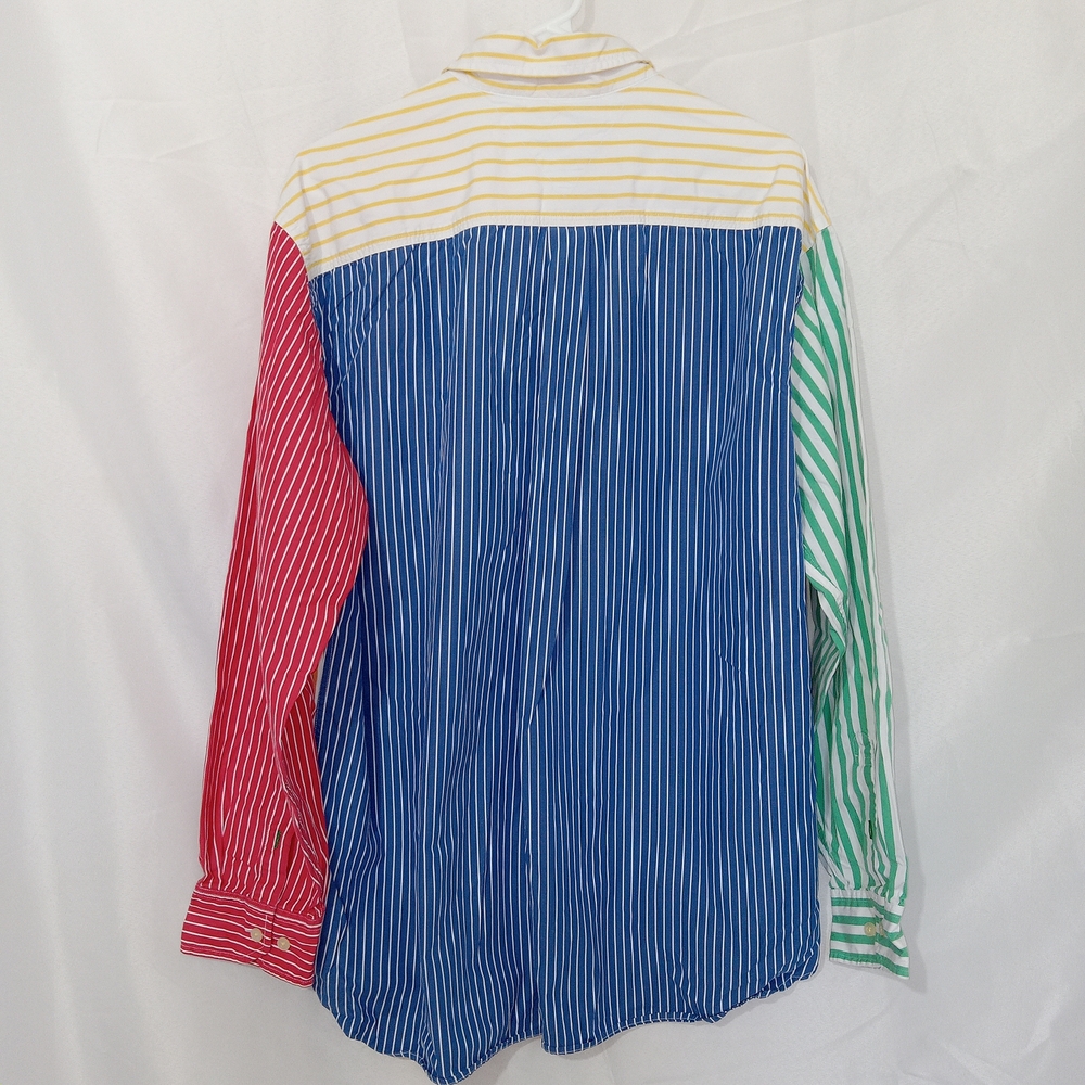 Tommy Hilfiger Mens XL Colorblock Stripe Button Up Shirt 2 Ply Cotton Y2K 90s - Picture 5 of 11